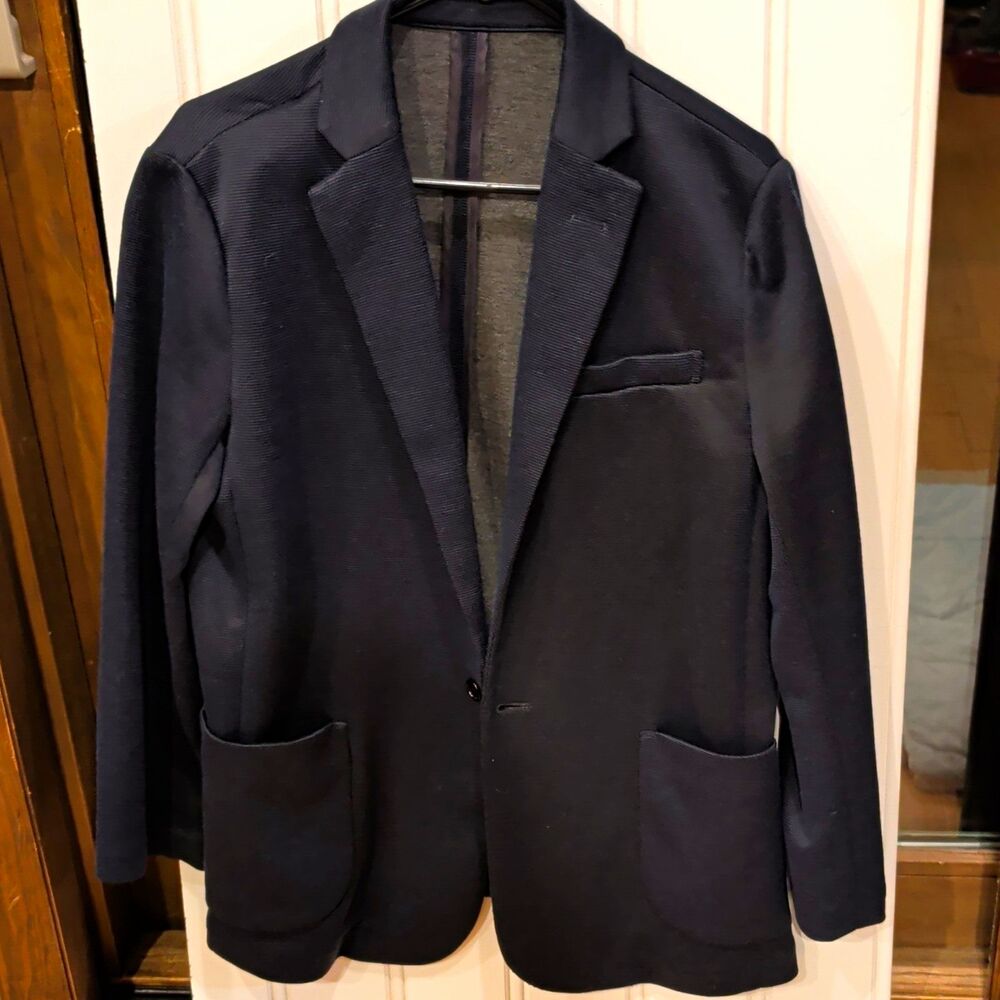 Dapper Boi Navy Knit Stretch Blazer Jacket M Single-Breasted One-Button